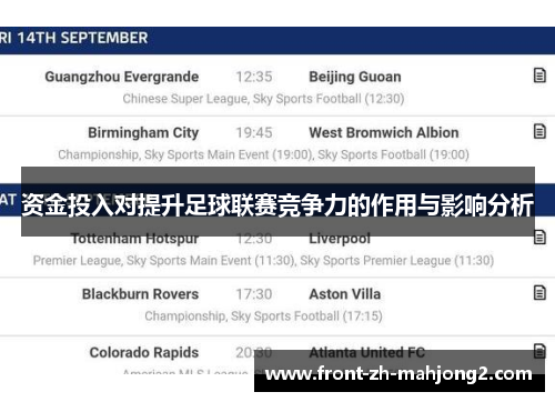 资金投入对提升足球联赛竞争力的作用与影响分析 资金投入对提升足球联赛竞争力的作用与影响分析